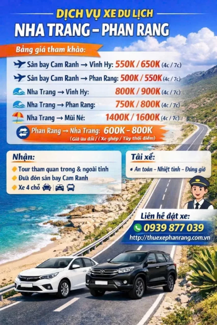 Thuê xe đưa đón ga tàu Phan Rang đi Vĩnh Hy